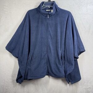LL Bean Womens Fleece Poncho Chevron Pattern Full Zip Jacket Size L Blue  284051